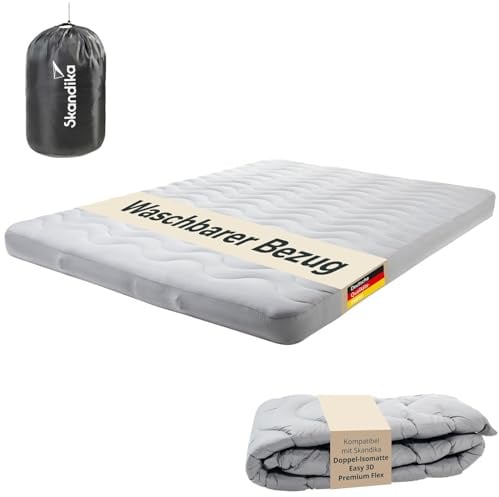 Skandika Bezug für Doppel-Isomatte Easy 3D Premium Flex | Matratzentopper, 200 x 150 x 12 cm, Polyesterfüllung, weich, atmungsaktiv, waschbar, mit Reißverschluss | Matratzen Topper, Matratzenhülle