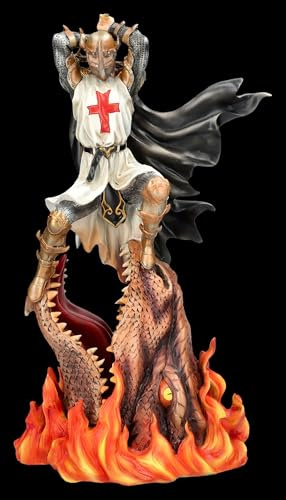 Figuren Shop GmbH Kreuzritter-Figur – Dragon Crusade St. Georgs Triumph – handbemalte Fantasy-Deko (36 cm) – Tales of Aurelion Collection – Geschenkidee für Ritter- & Glaubensfreunde