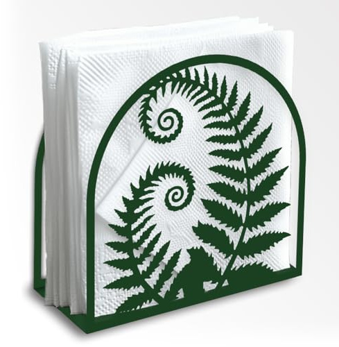 DOODLREAM Green Metal Fern Leaf Plant Decor Standing Table Napkin Holder | 15 x 15 x 5 cm, Natural Fern Holder for Farmhouse Kitchen, Cafe, Stores Napkins, Mails, Green Table Ornament