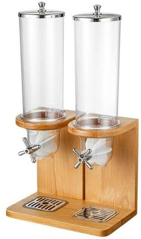Distributeur De Céréales avec Base En Bois, Stockage Hermétique À 1 2 3 Compartiments (4L Chaque), Contenant pour Céréales, Bonbons, Noix, Légumineuses, Snacks, Maison Cuisine Bureau Hôtel(8L)
