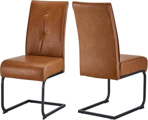CLIPOP Freischwinger Esszimmerstühle 2er Set Moderne Hohe Rückenlehne Dick Gepolstert Empfangsstühle mit stabilen Chrombeinen für Esszimmer Wohnzimmer und Konferenzraum (2, Braun Kunstleder)
