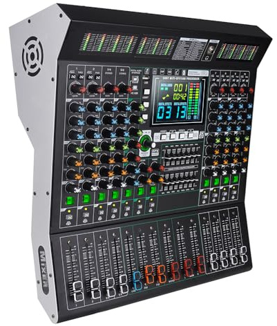 Yamnweo MD10 Console de mixage de scène 10 canaux avec 99 effets DSP, affichage USB, connexion sans fil, contrôle EQ indépendant, grand écran LED, mixeur audio professionnel pour performances en