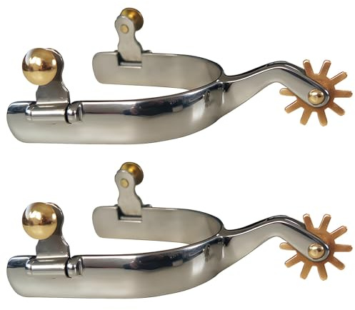 wkao Silver Cowboy Sporen 2er Set American Western Eisen Kupfer Legierung Getriebe Design Silber Inlay Stiefelsporen für Erwachsene