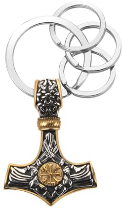 Oidea Viking Keychain for Men: Vintage Compass Celtic Knot Rune Thor's Hammer Key Chain Stainless Steel Norse Amulet Jewelry