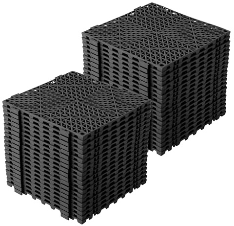 GarveeHome 50 Stück Ineinandergreifende Fliesen PVC Bodenfliesen Stecksystem Bodenplatten Klicksystem Fliesen 30.5 x 30.5cm Quadratische Bodenfliesen Für Garage, Garten, Küche, Deck, Pool, Outdoor