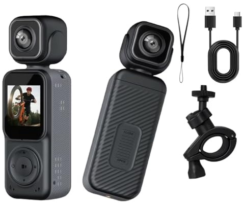 Videocamera vlog 4K con stabilizzatore gimbal a 3 assi, doppia fotocamera, Wi-Fi, mini fotocamera tascabile, action cam con riconoscimento facciale, rotazione a 270°, video body cam per YouTube, moto