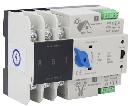 Wakects Automatischer Dual-Power-Transferschalter, PP, Flammhemmend, Silberlegierung, Leistungsschalter, Umschalter, 3P, 63 A, Wechselstrom, 220 V, für die Notstromversorgung von Laborgeneratoren