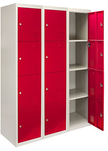Monster Shop - 3 x 4 türiger Fächerschrank Umkleideschrank Schließfachschrank Spind Garderobenschrank Stahlspind Stahlschrank Aufbewahrungsschrank Schrank Locker 45cm D x 38cm W x 180cm H Rot