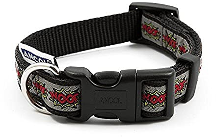 Ancol Grey Woof Dog Collar for Dogs and Puppies - Bold Comic Book Design Pet Training Collar with Quick Release Buckle and D-Ring - Adjustable Fit - Size 20-30cm