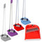 Strong Long Handled Dustpan & Brush Set Dust Pan Set Broom Sweeper for indoor and Outdoor (Silver)