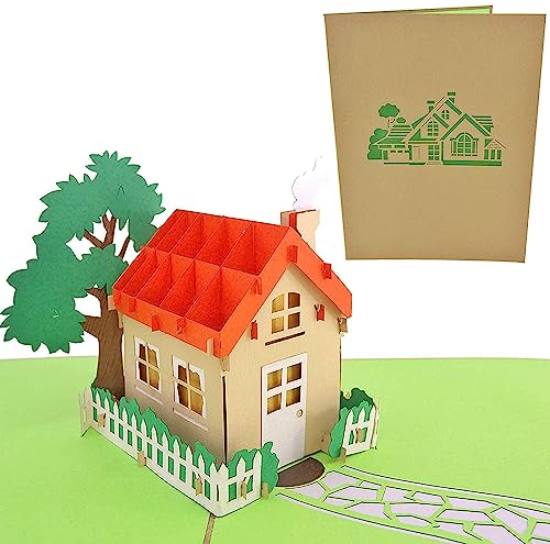 PopLife Familienhaus 3D Pop Up Karte für alle Anlässe - Einweihungsgeschenk, Maklergeschenk, neue Hauskarte - Perfekt für Mailing - Müttertag, Einweihungsparty, Abschlussgeschenk, Vatertag, Umzugstag