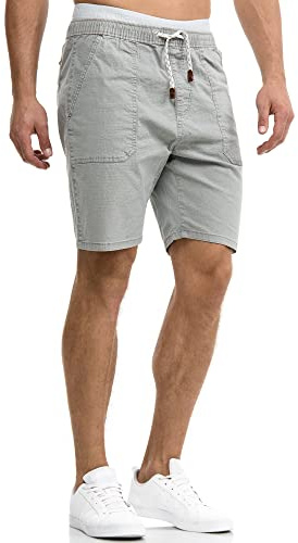 Indicode Herren Stoufville Chino Shorts mit 4 Taschen aus 98% Baumwolle | Bermuda Sommershorts für Männer Lt Grey, S