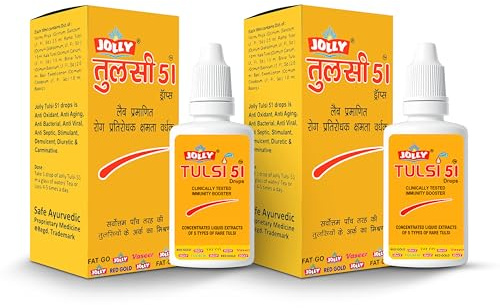 Jolly Tulsi 51 gotas Natural Inmunidad Booster (Oro Claro, 30 ml)