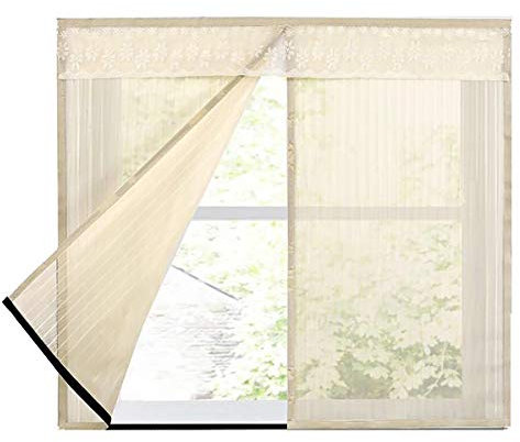 LKXHarleya Zanzariera per Finestra, Zanzariera per Finestra Magnetica, Zanzariera con Nastro Magico Protezione Zanzara, Beige, 100x150 cm(W x H)