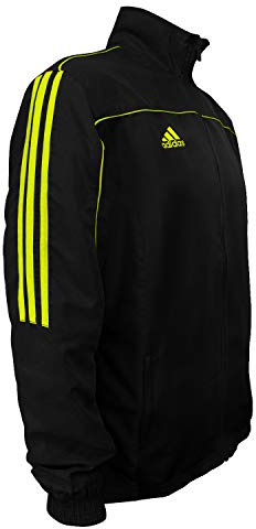 adidas Kampfsportanzug, Taekwondo, 3-Streifen, leicht, 100% Polyester, langärmelig, Herren, Schwarz / Neon Grün, 128 (Youth Small)