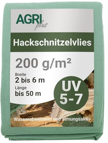 AGRI plus Hackschnitzelvlies I 5 x 50 m I Verschiedene Maße I Reißfestes 200 g/m² Abdeckvlies für Hackschnitzel I Vlies für langfristigen Schutz I Hackschnitzel-Abdeckung wetterfest & UV-beständig