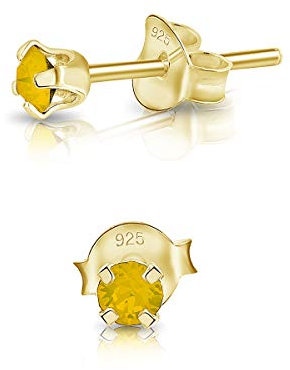 DTPsilver - Winzige Ohrringe 925 Sterling Silber Gelb Vergoldet mit Kristallen von Swarovski® Elements Runde Sehr kleine Ohrstecker - Durchmesser 3 mm - Farbe : Gelber Opal