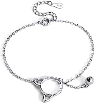 Belons Damen Fußkettchen 925 Sterling Silber Katze Kätzchen Schelle Fußkette Mädchen Verstellbare Armkette Charm Knöchel Armband