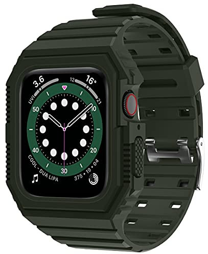 LABILUS Bracelet de montre robuste avec coque anti-chocs compatible avec Apple Watch 42 mm 44 mm Series SE/6/5/4/3/2/1 – Vert kaki