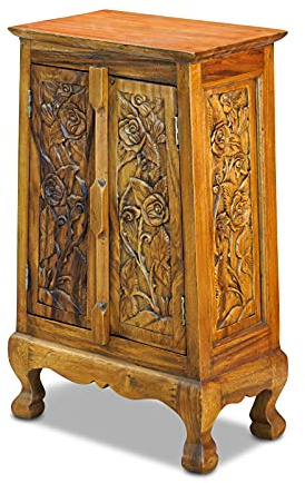 Kinaree Akazie Massivholz Schrank - 80cm Kommode mit verschiedenen Motiven aus Akazie (Suar) (Rosen, Kolonial)