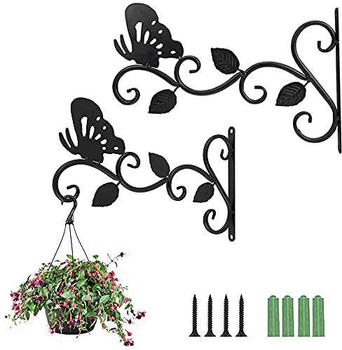 2 Piezas Soporte para Plantas Colgantes, Soporte de Pared para Cestas Colgantes, Ganchos para Plantas, Ganchos para Macetas Pared, con 4 Tornillos y 4 Tornillos de Expansión, para Decoración Jardines