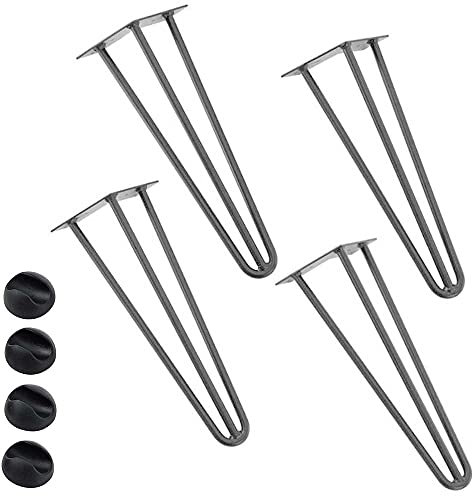 BAKAJI Lot de 4 pieds de table, hauteur 45 cm, en métal, pieds pour table basse, canapé, bancs et meubles avec pieds antidérapants, design moderne, industriel, couleur grise, kit de montage inclus