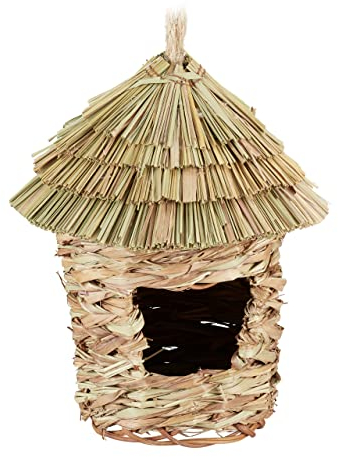 Relaxdays Bird Nest Nido Pájaro Jaula, Juguete Hámster, Escondite, Hecho a Mano, Paja, Casita con Tejado, 21x17 cm, Marrón Natural, Fibra Vegetal, 1 Pieza