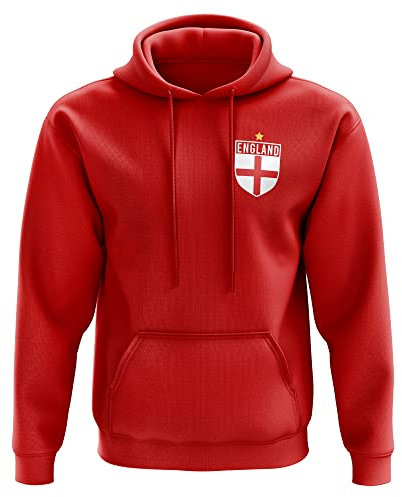 England Hoody for Men - England Flag Badge Retro Hoodie, Football Country European 2022 Supporters Red White Lion Gift Him, 2021 English Tournament Footy Soccer Hood, Red, XXL
