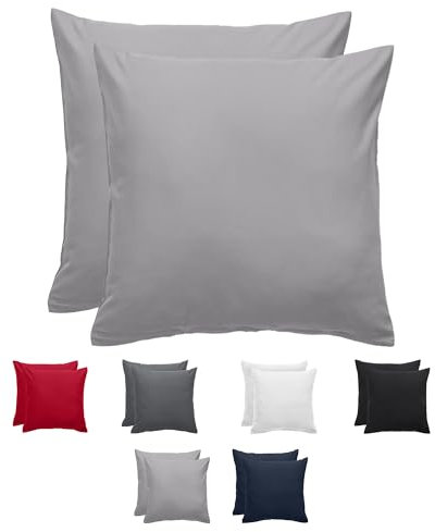 Komfortec Kissenbezug 80x80 cm 2er Set aus Gebürstet Mikrofaser mit Reißverschluss, Atmungskativ und Weich – Grau