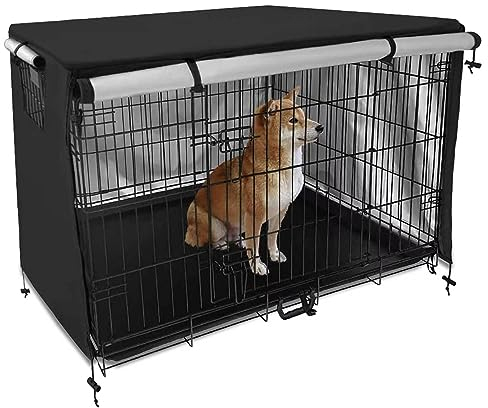 Schleuder Dog Crate Cover, 210D Oxford Cloth Double Door Dog Crate & Enclosure Covers, Durable Material Waterproof Shading Breathable Dog Cage Cover, Dog Crate & Kennel Covers (95 X 61 X 64cm)