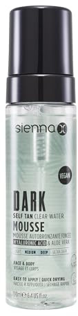 Sienna X Dark Self Tan Clear Water Mousse (190ml) Medium. Vegan Tanning Mousse with Hyaluronic Acid and Aloe Vera