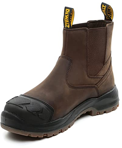 DEWALT East Haven - Stivali da lavoro da uomo, impermeabili, in pelle, senza lacci, Marrone, 44 EU