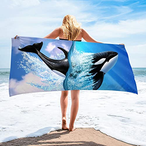 Strandtücher Unterwasserwelt 3D Strandtuch Blaue Delphine und Wale Mikrofaser XL XXL Kinder Badetuch Erwachsene Sport Schwimmen Surfen Duschtuch Strandhandtuch (Farbe 3,100x200 cm)