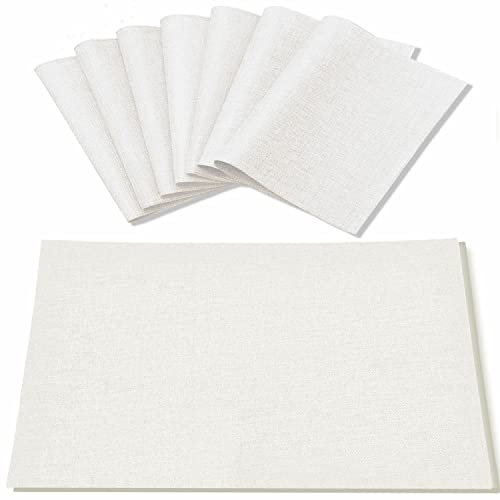 Rinpon Cloth Placemats Set of 8, Linen Type Fabric Placemats Machine Washable Placemats Heat Resistant Placemats Wrinkle Free Thick Polyester Kitchen Place Mats for Dining Table (White)