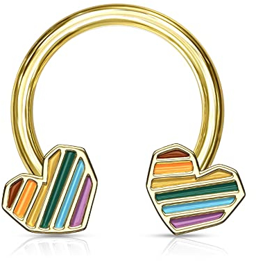 Treuheld® Hufeisen Piercing mit Regenbogen-Herzen | [02.] - Gold