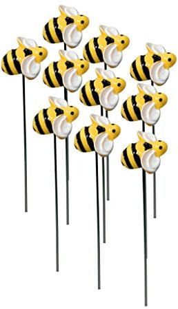 10Pcs Bee Garden Stakes Decor Metal Yard Art Ornaments Front Yard Art Stick Floral Picks Spring Summer Resin Bumble Bees Garden Stakes Outdoor Lawn Pathway Patio Plant Pot