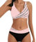 Allegorly Damen Bikini Set Triangel Breites Unterbrustband Bademodes Zweiteiliger Badeanzug Wickeloptik Lace Up Bikini Bademodes V Ausschnitt Blumenmuster Zweiteiliger Badeanzug (HJ1D-Pink, XL)