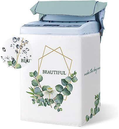 Odot Housse Machine a Laver Chargement par Le Haut, Couvre-Machine Protecteur Anti-Poussière Couverture pour Machine Lave-Linge et Sèche-Linge (Feuille d'eucalyptus,Capacité M 5.6-6.5kg)