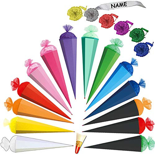 alles-meine.de GmbH Schultüte - einfarbig - Rohling/Bastelschultüte freie Farb - und Größenwahl 35 cm bis 100 cm - inkl. Name auf Schleife - Zuckertüte - zum Basteln, Bemal..