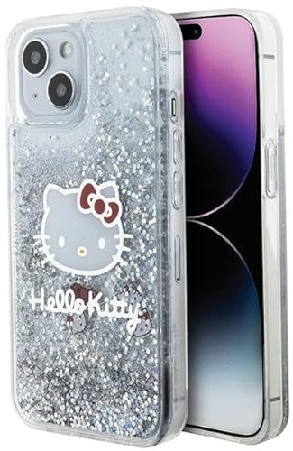 Hello Kitty HKHCP14SLIKHET Hülle für iPhone 14 6.1 Silber hardcase Liquid Glitter Charms Kitty Head