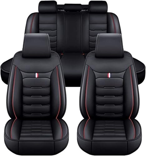 HOCAH Full Set Auto Sitzbezüge für VW Tiguan (2016-2021), Airbag kompatibel, wasserdicht, komplett vorne und hinten Schonbezüge,Black_Red