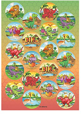 Dekozauber24 Essbare Muffinaufleger Dinosaurier, 20 Stück, aus Oblate, Muffindeko Kindergeburtstag Dinos Esspapier Tortendeko