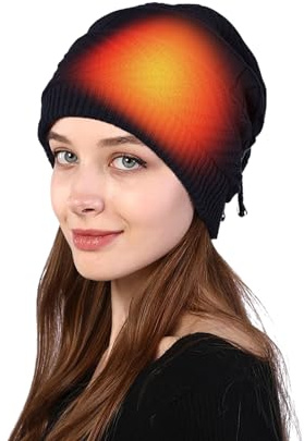 2 in 1 Electric Heated Beanie Scarf, Olders Adults USB Heating Skull Cap Knitted Hat Neckchief Head Neck Warmer