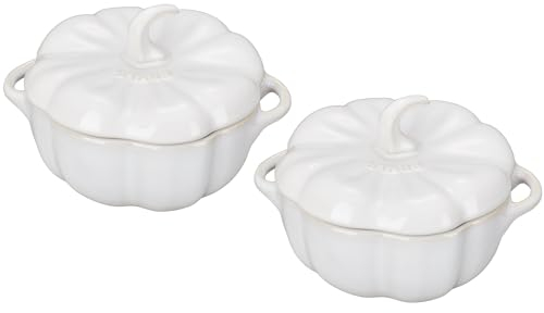 Staub Ceramic 2-pc 16-oz Petite Pumpkin Cocotte Set - Rustic Ivory