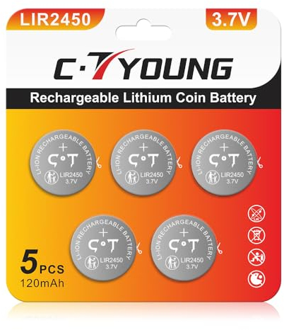 Wiederaufladbare 2450 Batterien 5er-Pack 3,7V Akku Hochleistungs-LIR2450 Lithium-Ionen-Knopfzellenbatterien, die 3V CR2450 ersetze