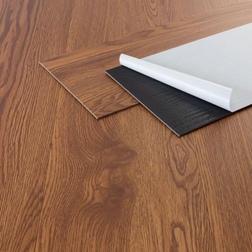 ML-Design Deluxe PVC Bodenbelag, Selbstklebende Vinyl-Dielen, Vinylboden, 91,5 cm x 15,3 cm x 2 mm, Dicke 2 mm, 8,92m²/64 Dielen, Roteiche, Braun, Holzoptik, rutschfest, wasserfest, Einfache Verlegung