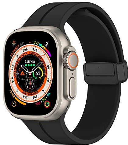 Magnética para Correa Apple Watch Ultra/2 49mm 44mm 40mm 45mm 41mm Series 8/7 se 6 5 4 3 42mm 38mm hombr/Mujer,Bracelet Silicona Deportiva Pulsera iWatch Band strap,Negro