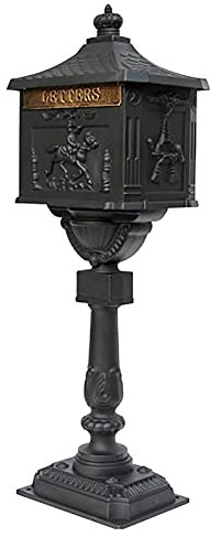 Aluminum Free Standing Mailboxes for Townhouse, Vintage Large Capacity Drop Mail Box Post Box for Newspaper Letter, Storage Box for Home Rural Office (Color : Black)