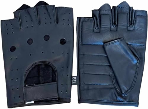 Fingerlose Handschuhe | Ohne Finger Leder Motorradhandschuhe Herren Damen| Fingerlos Fahrradhandschuhe, Sporthandschuh, Gym Fitness Handschuhe auch für MTB Taktische Gloves (L)