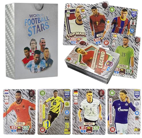 Byhsoep 55 Stück World Cup Fußball Star Karte,Fußball Sammelkarte,UEFA Champions League Ball Fußballkarten,World Cup Trading Cards Für Kinder Teenager und Erwachsene Fans
